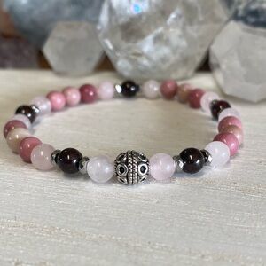 Rhodonite, Rose Quartz & Garnet Gemstone Bracelet